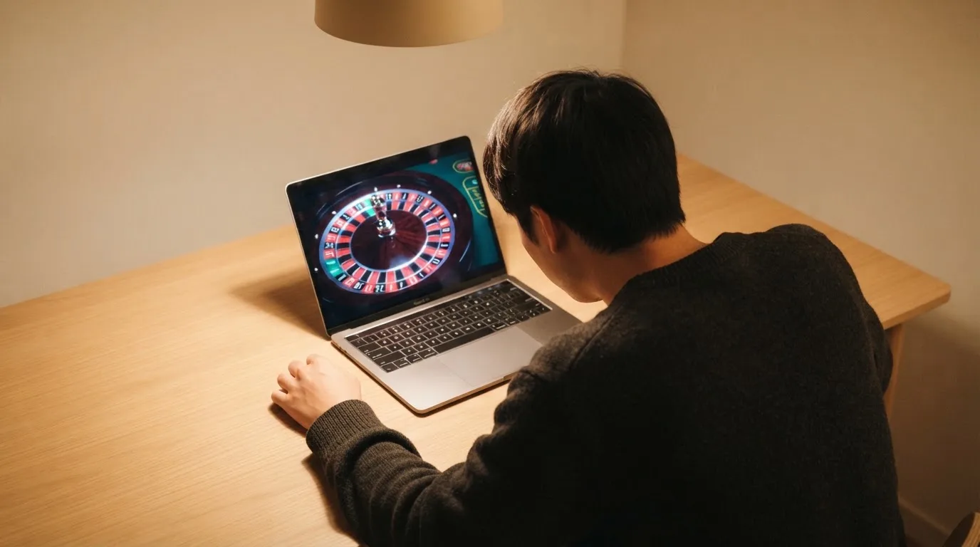 Person am Laptop liest eine Übersichtsseite zu Glücksspielen im Internet — beste casino mit schneller auszahlung
