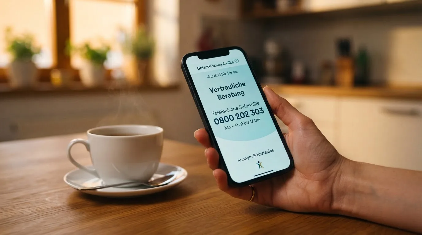 Hand hält ein Smartphone, daneben eine Tasse Tee, ruhige Abendstimmung am Küchentisch — beste online casino ausland